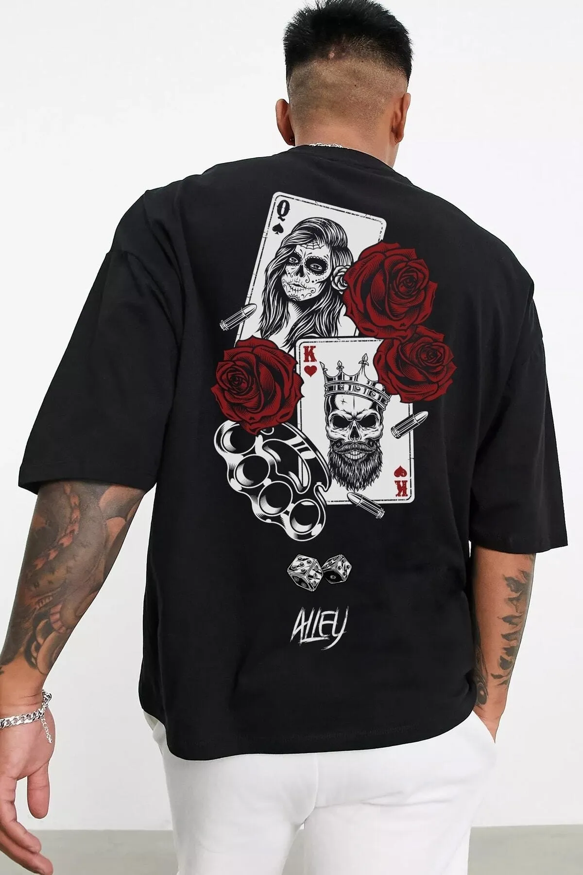 Wolfers- Siyah Ön Ve Arka Baskılı Oversize T-shirt